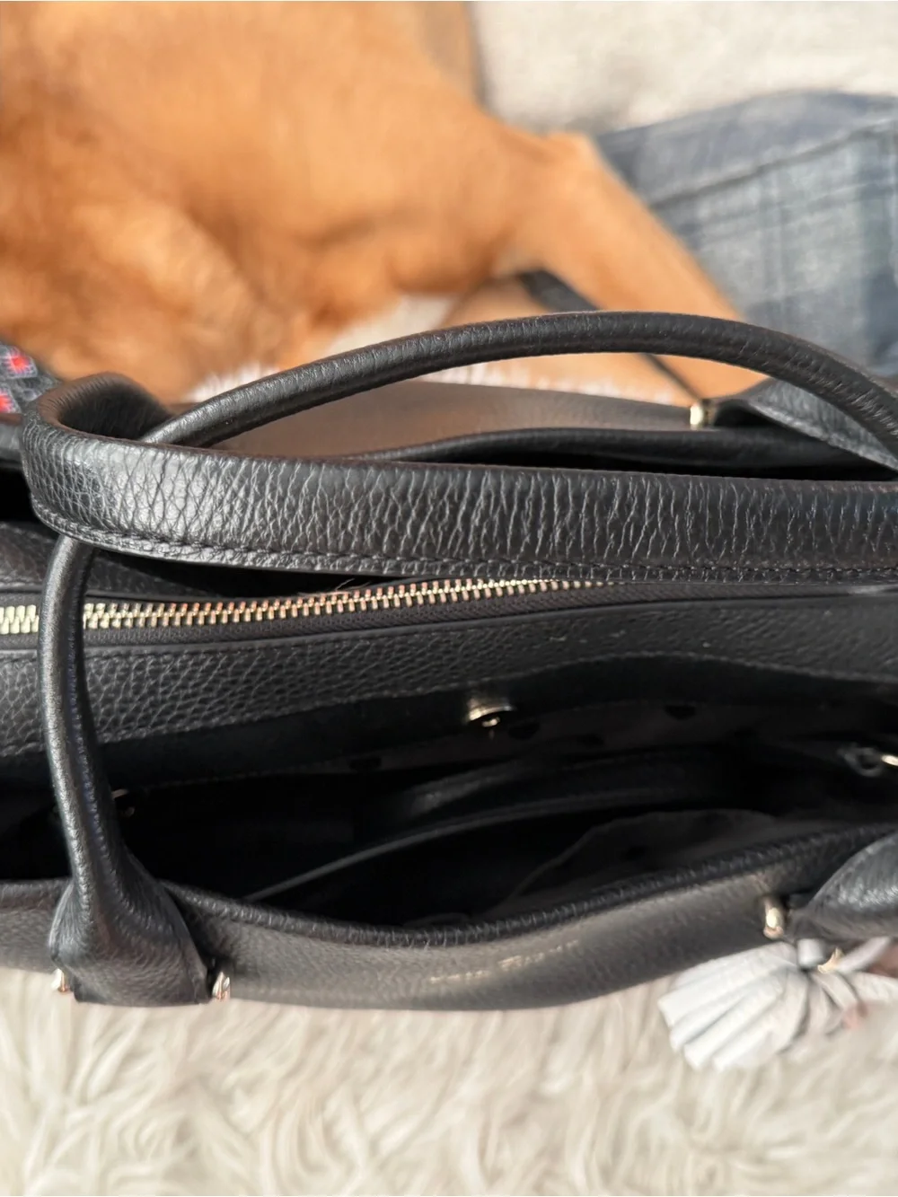 kate spade New York Black Leather Satchel with Tassel